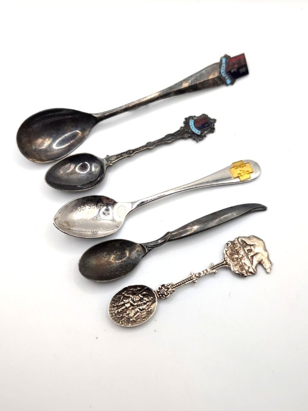 Lot of 5 Collector Spoons Birks Exquisite Flair Ecclesial EPNS Tarnish GUC